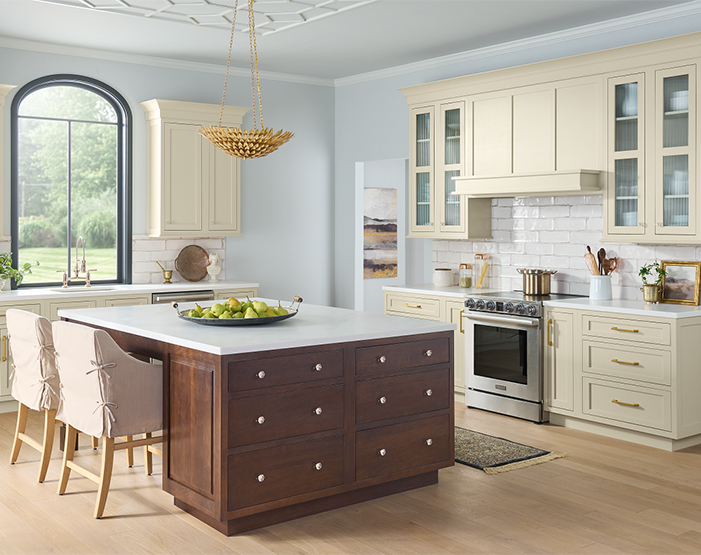 Kitchen with island and built in cabinetry